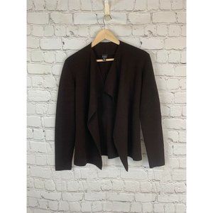 Eileen Fisher Wool Interlock Knit Jacket Solid Bro
